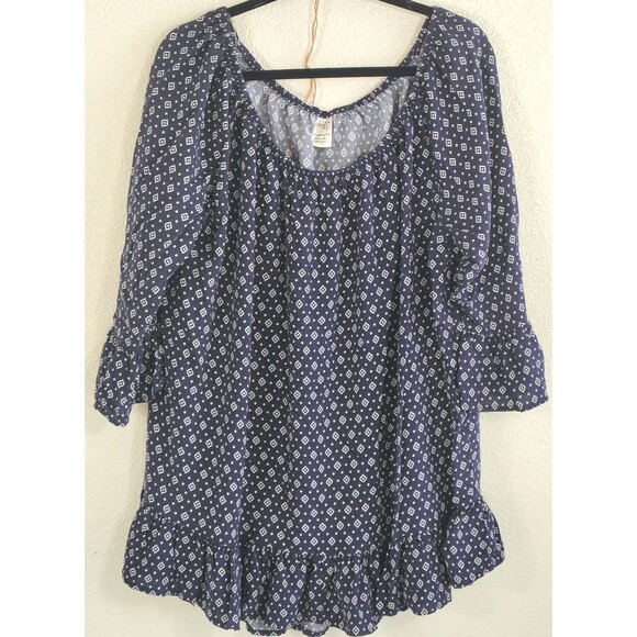 Terra & Sky Tops - Terra & Sky Women’s 2X Blue Sapphire Boho Peasant Top Ruffle Bell Sleeve Rayon